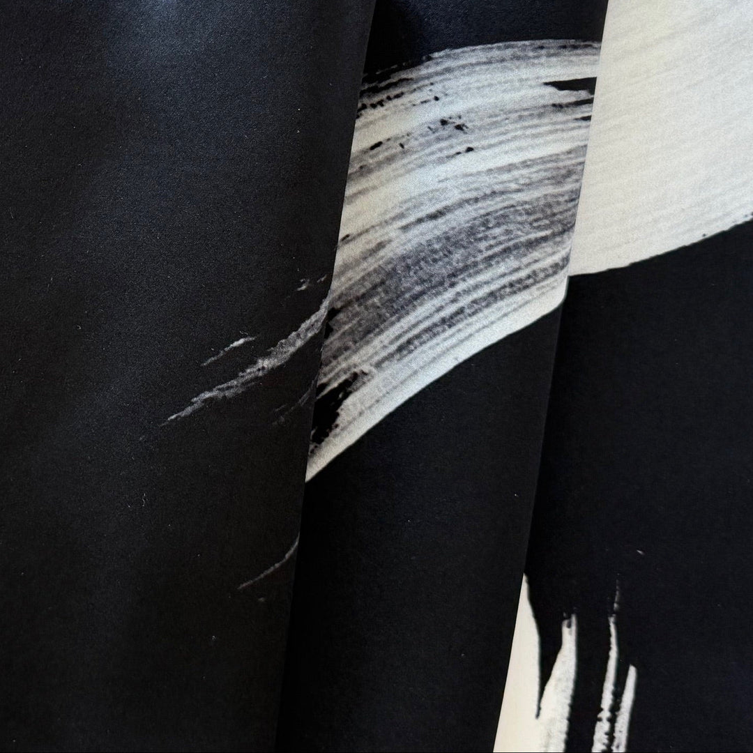 Snowy Brushstrokes Silk Satin Charmeuse (Made in Italy)