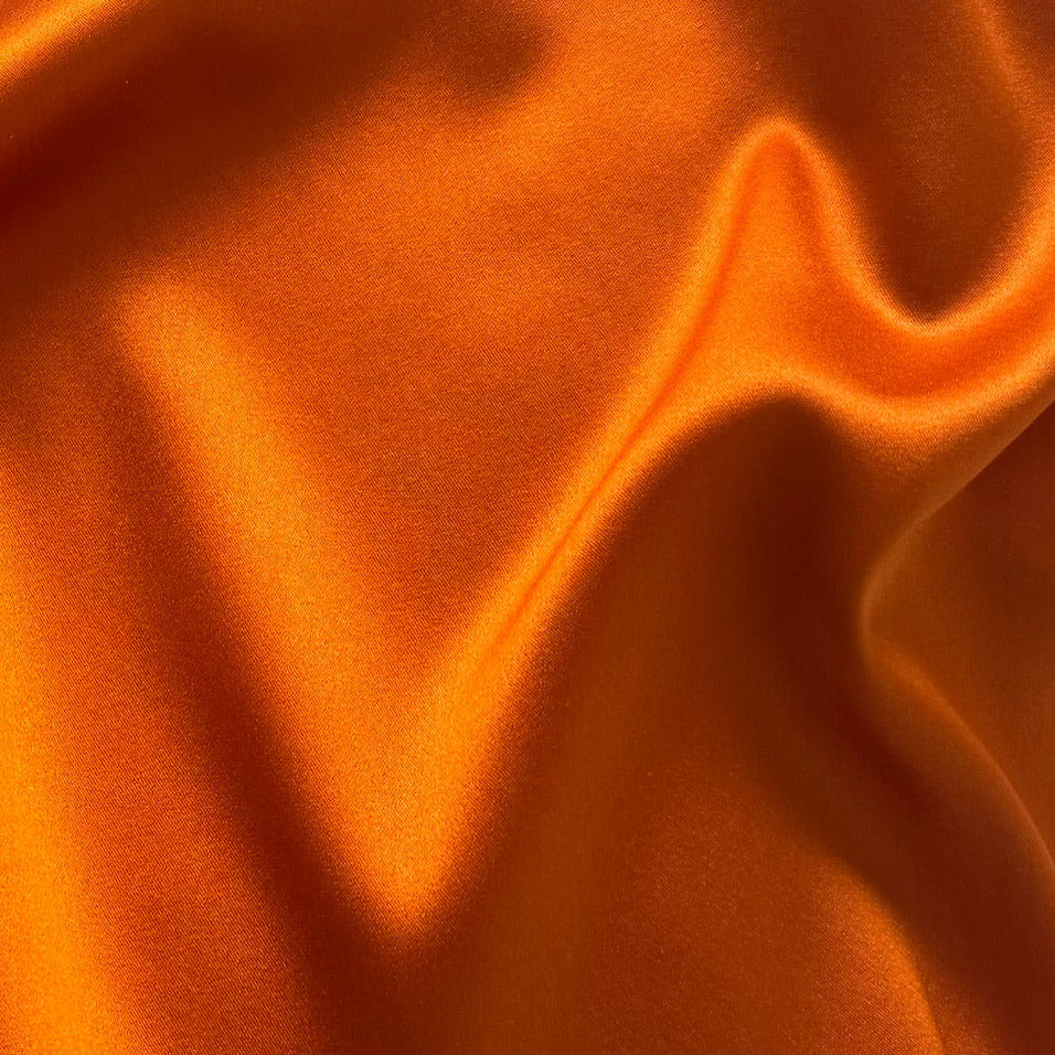 Elegant Mandarin Orange Stretch Silk Satin Charmeuse (Made in Italy)