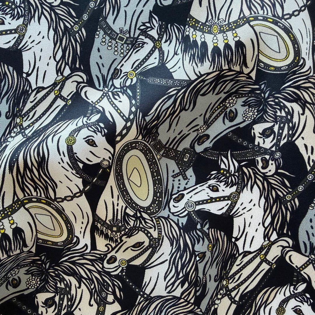 Frolicking Horse Herd Silk Twill (Made in Italy)