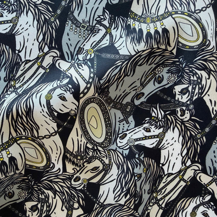 Frolicking Horse Herd Silk Twill (Made in Italy)