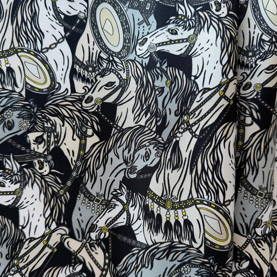 Frolicking Horse Herd Silk Twill (Made in Italy)