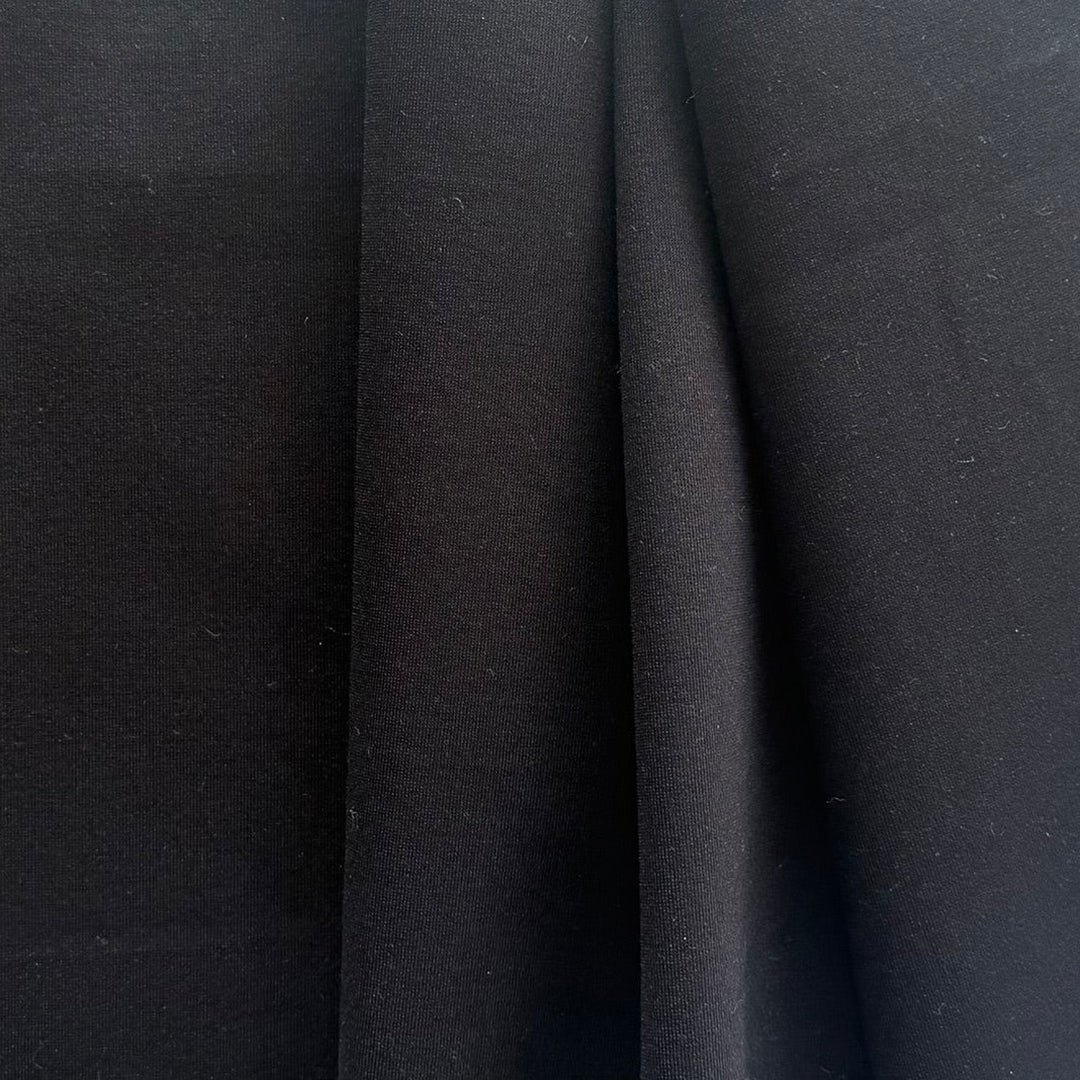Mid-Weight High Quality Jet Black Rayon Viscose Blend Ponte Double-Knit