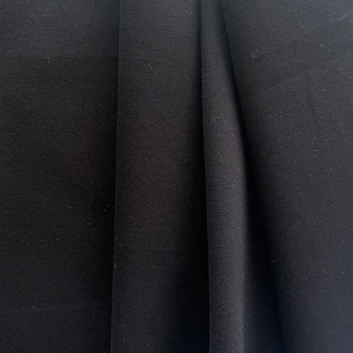 Mid-Weight High Quality Jet Black Rayon Viscose Blend Ponte Double-Knit