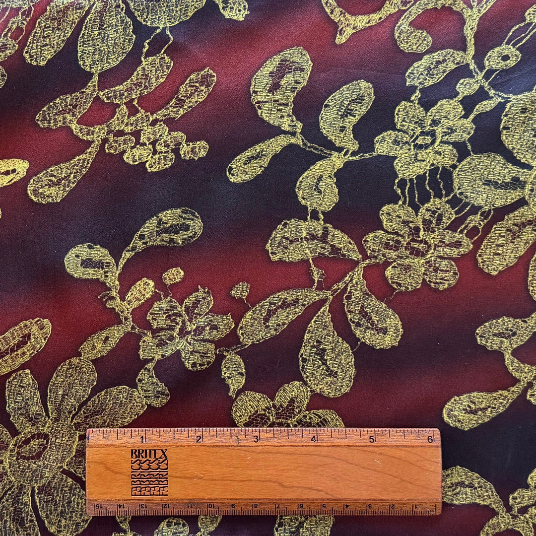 Elegant Gold Metallic Floral Mottled Mahogany Silk Satin Charmeuse (Made in Italy)