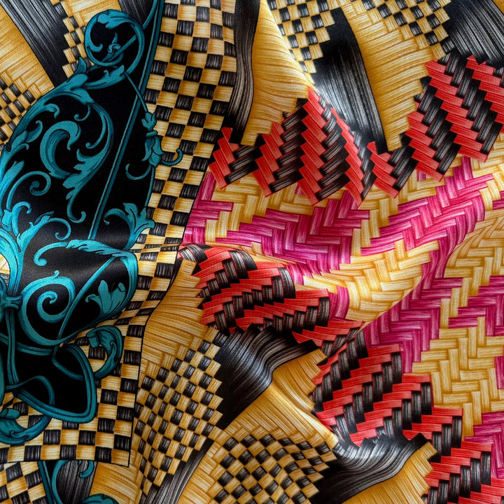 Baroque Swirls & Basketweave Silk Satin Charmeuse (Made in Italy)