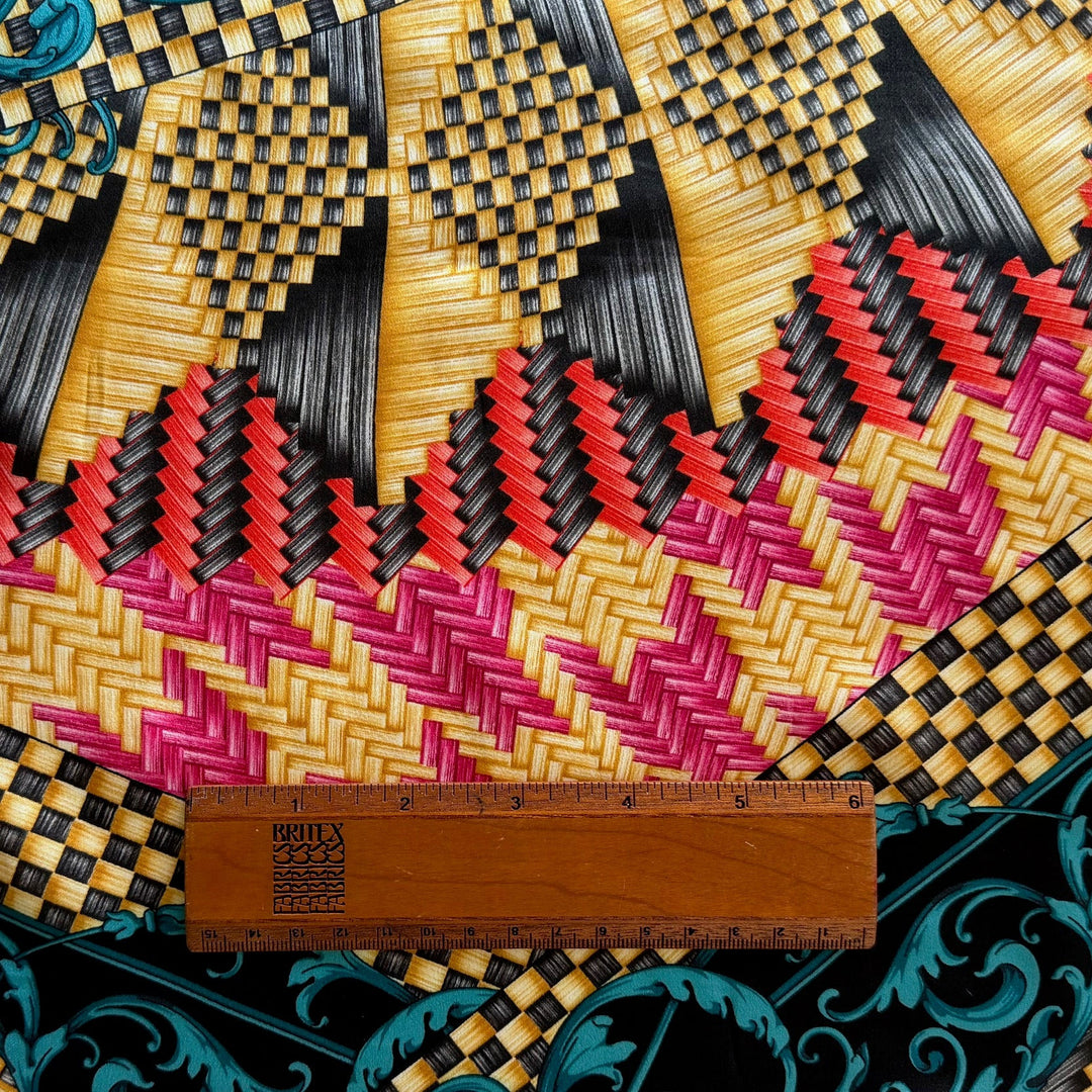 Baroque Swirls & Basketweave Silk Satin Charmeuse (Made in Italy)