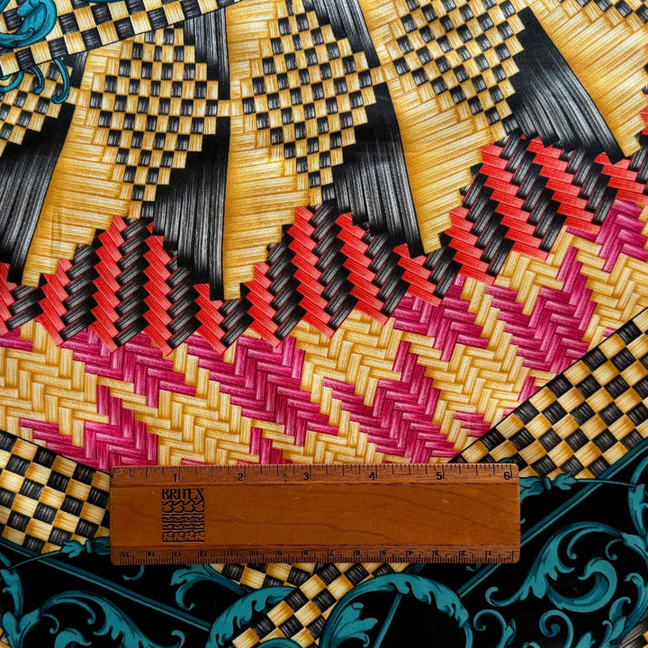 Baroque Swirls & Basketweave Silk Satin Charmeuse (Made in Italy)