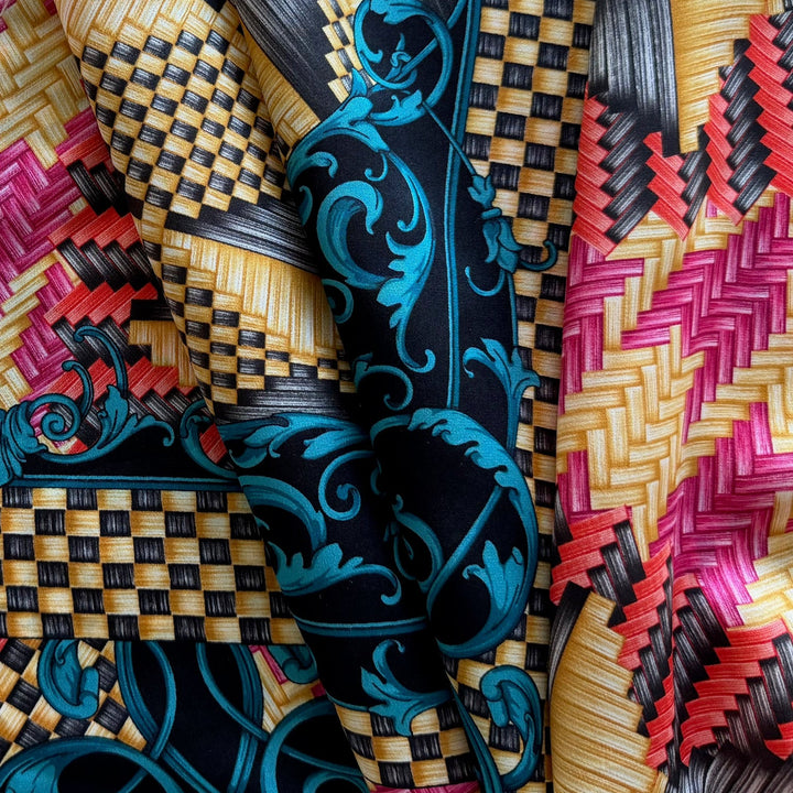 Baroque Swirls & Basketweave Silk Satin Charmeuse (Made in Italy)