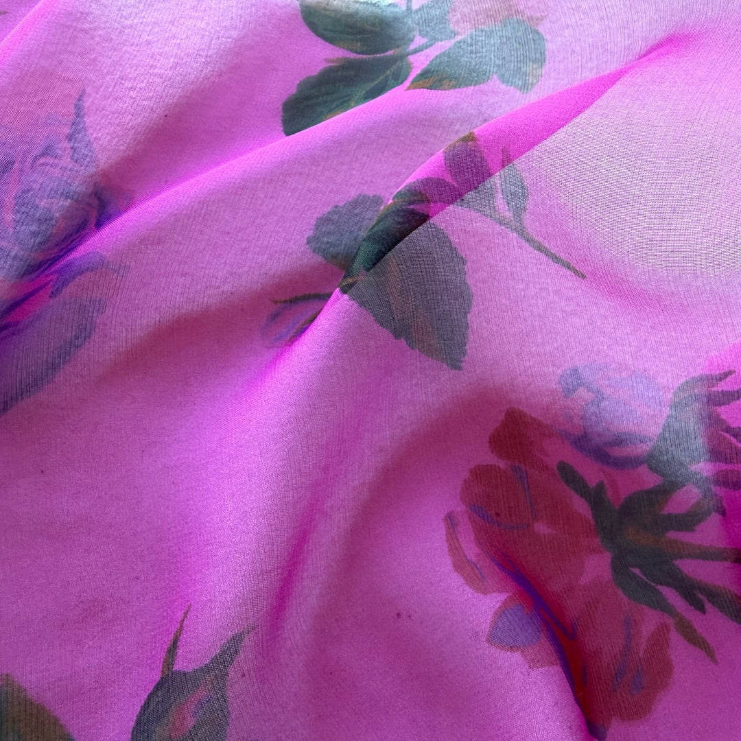 Valentino Semi-Sheer Topaz Roses Silk Chiffon (Made in Italy)