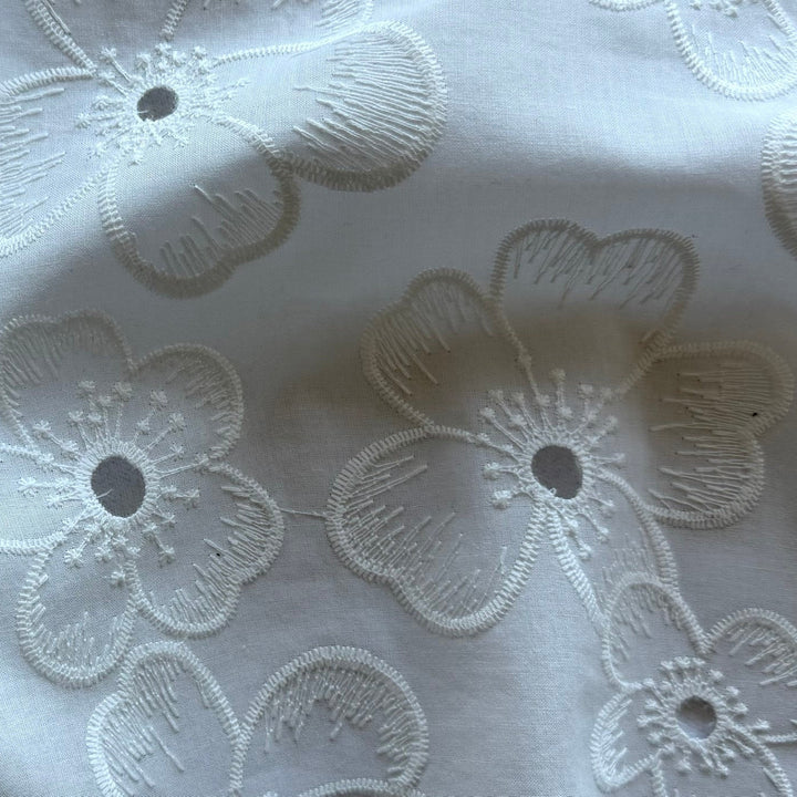 Scattered White Blossoms Embroidered Cotton Eyelet Lawn (Made in Italy)