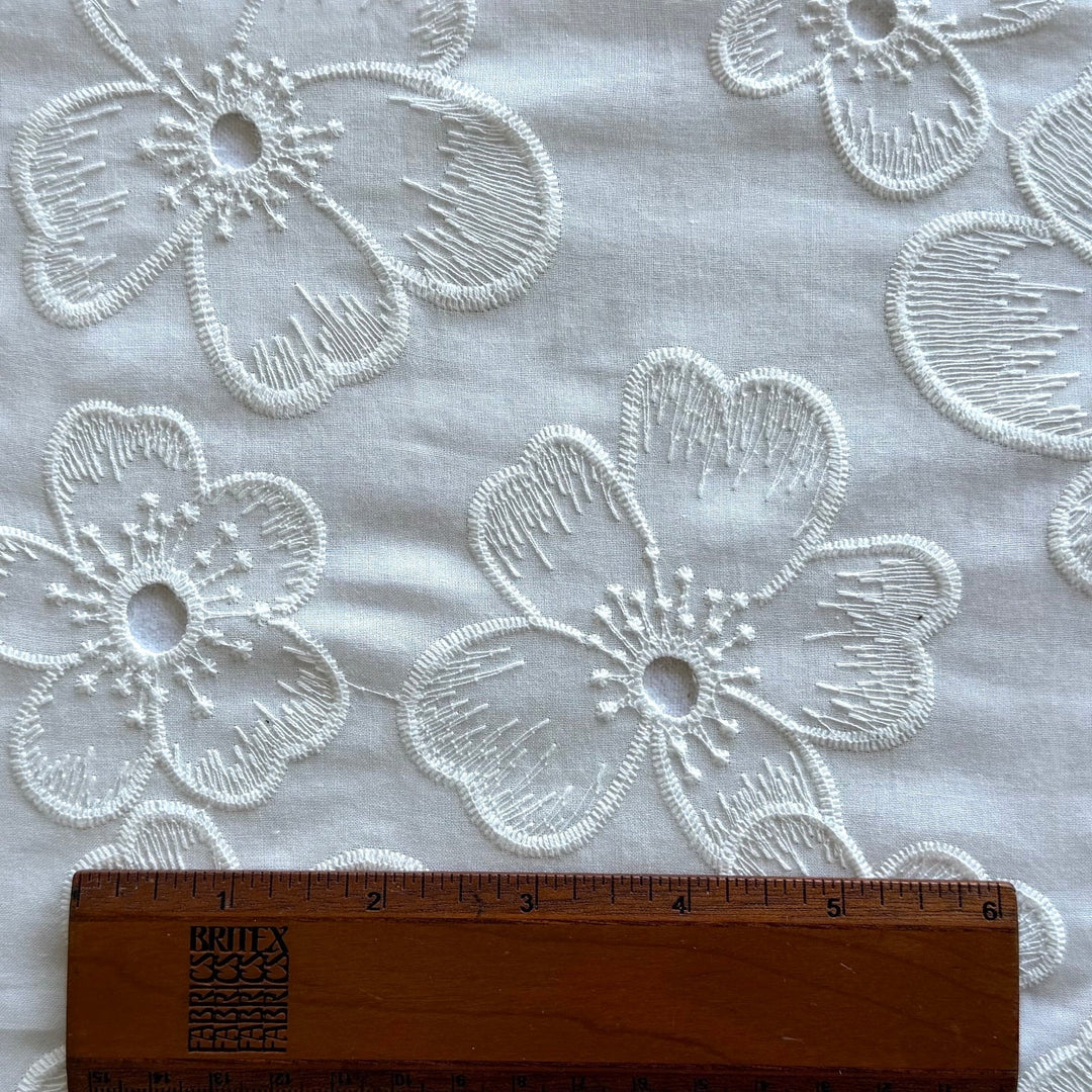 Scattered White Blossoms Embroidered Cotton Eyelet Lawn (Made in Italy)