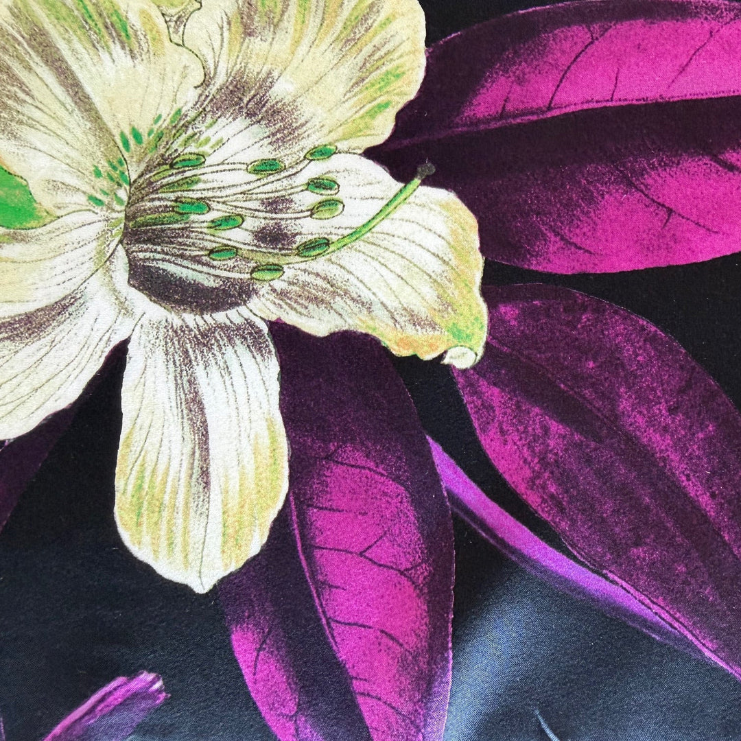 Dramatic Irises & Tiger Lilies Double-Bordered Silk Satin Charmeuse (Made in Italy)