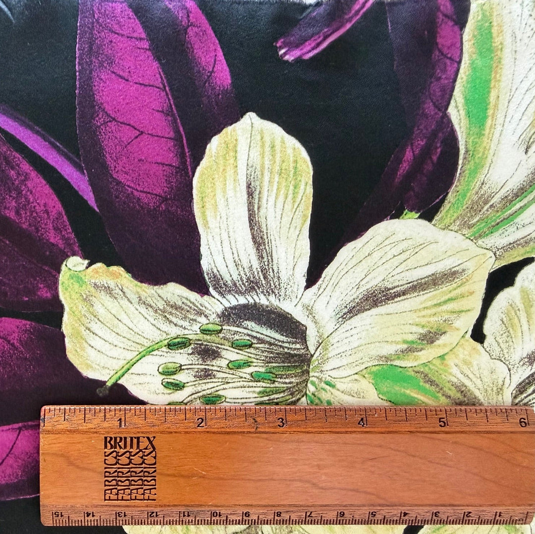 Dramatic Irises & Tiger Lilies Double-Bordered Silk Satin Charmeuse (Made in Italy)