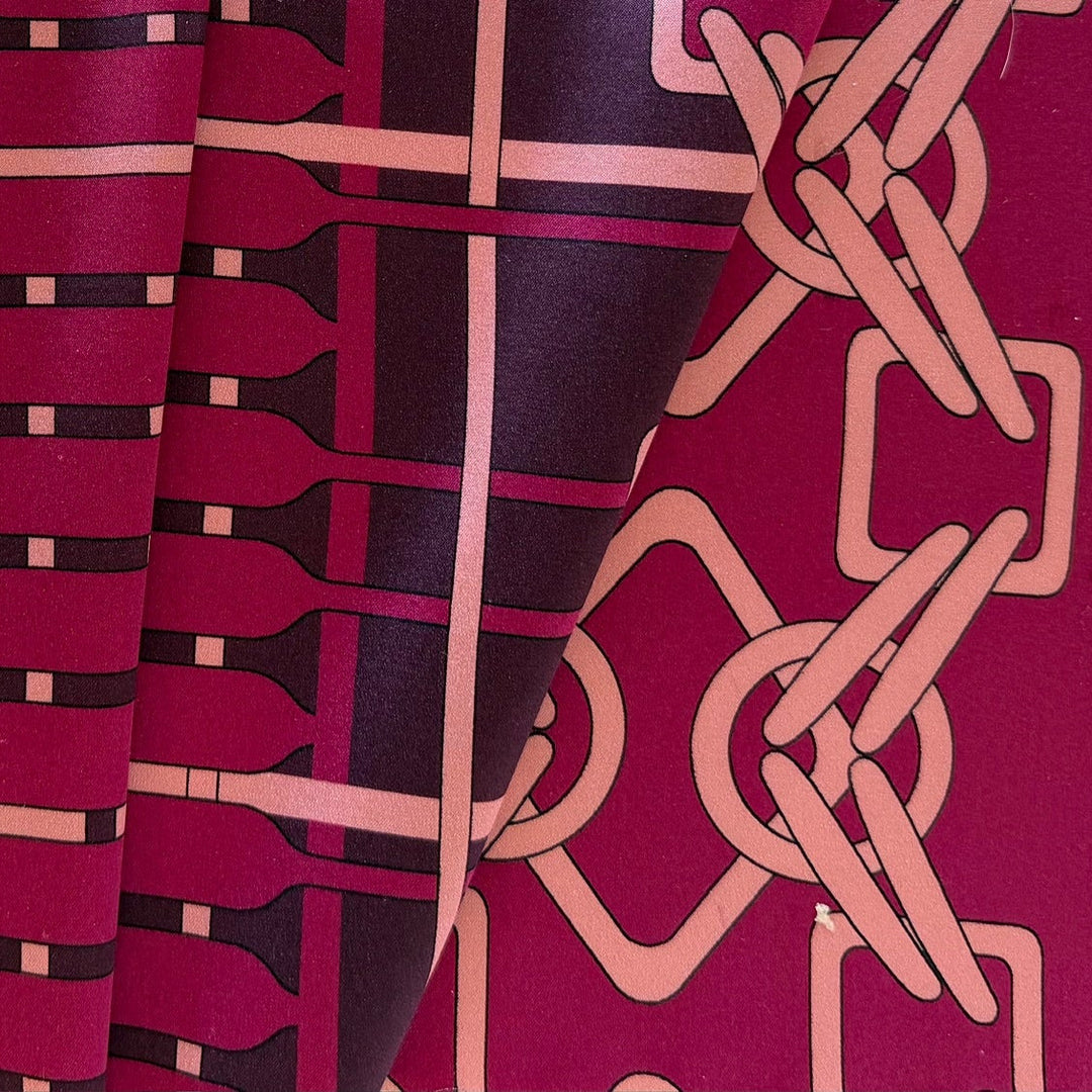 9" Border Print - Chic Celtic Precisionism Stretch Silk Satin Charmeuse (Made in Italy)