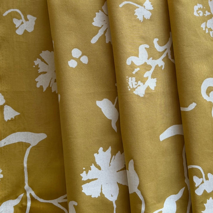 White Floral Silhouettes on Biscotti Cotton