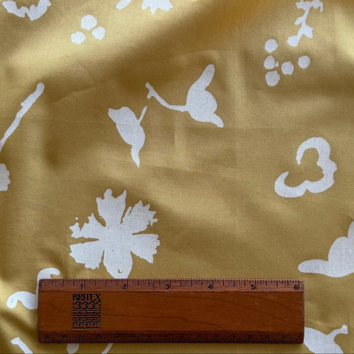 White Floral Silhouettes on Biscotti Cotton