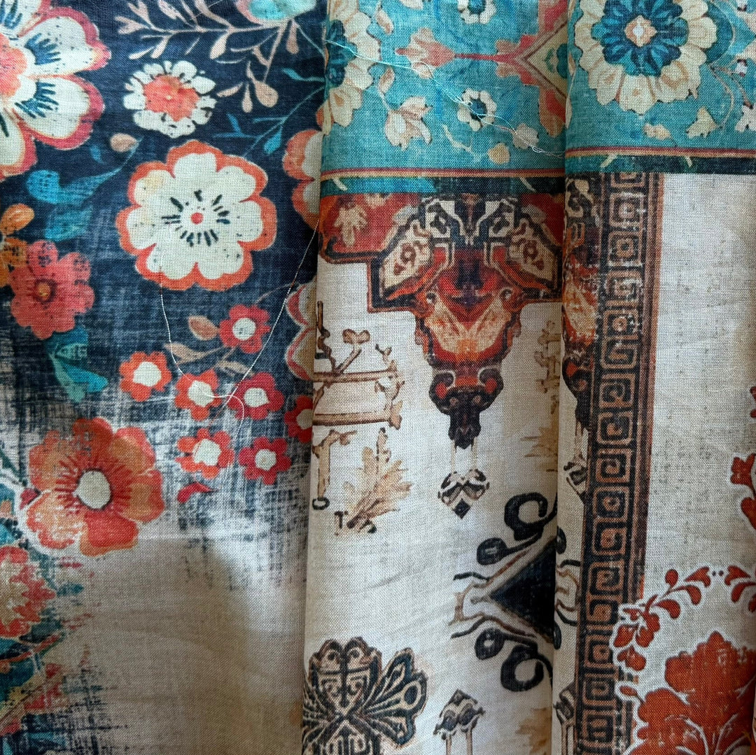 Semi-Sheer Asian Kilim Patchwork Cotton Lawn (Made in Italy)