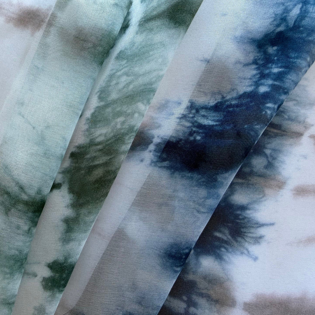 Airy Tie Dye Navy Haze Silk Chiffon (Made in Italy)