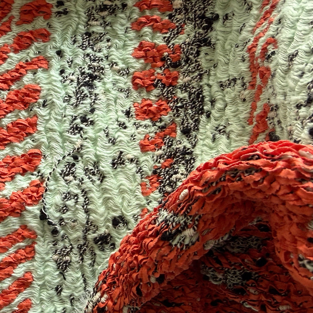 Couture Exquisite Mint & Coral Double-Sided Cotton Blend Bouclé (Made in Italy)