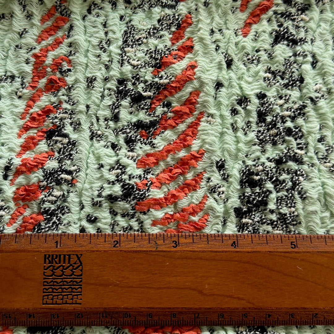 Couture Exquisite Mint & Coral Double-Sided Cotton Blend Bouclé (Made in Italy)
