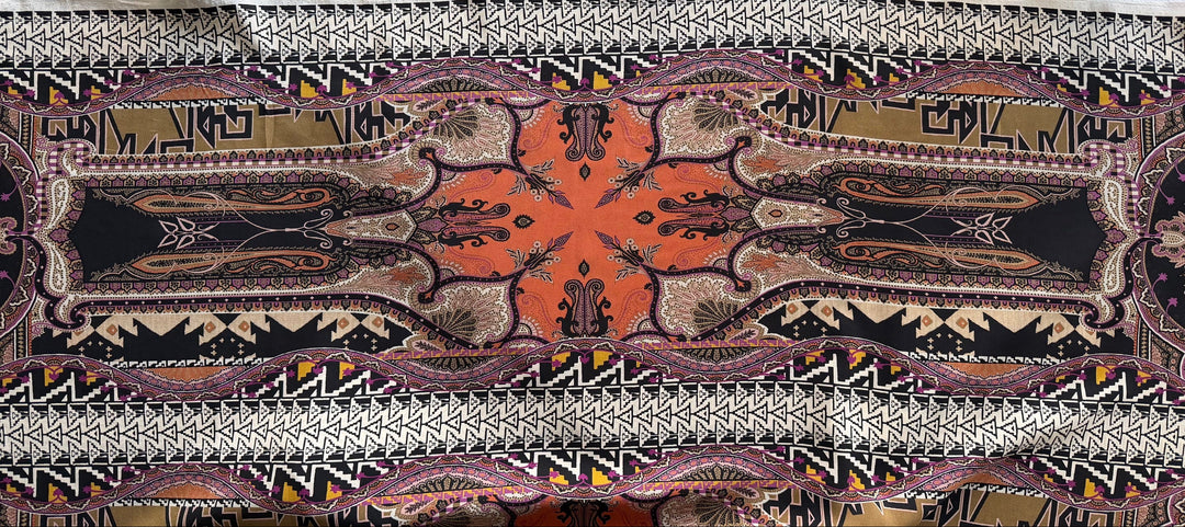 58" Panel - Etro Cantaloupe Kilim Silk Crepe De Chine (Made in Italy)