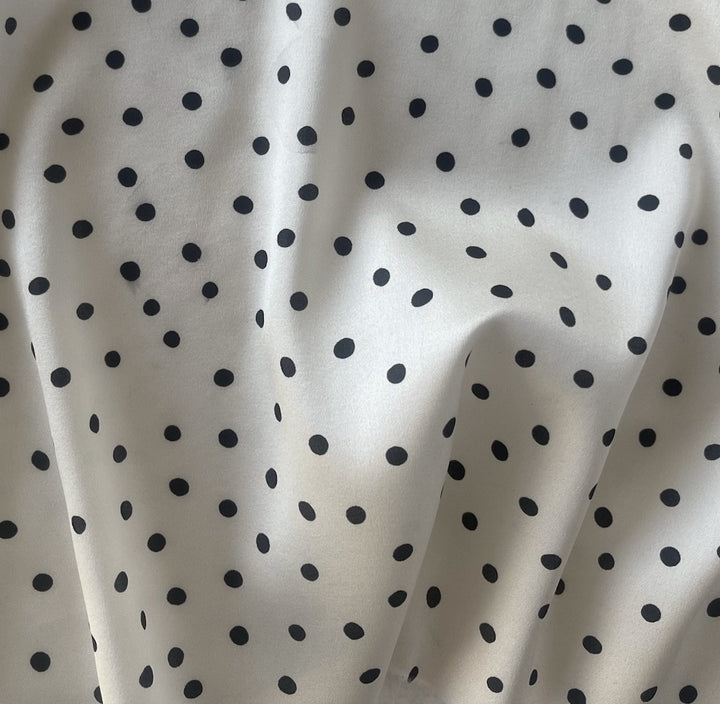 Random Scattered Black Dots on White Silk Satin Charmeuse (Made in Italy)