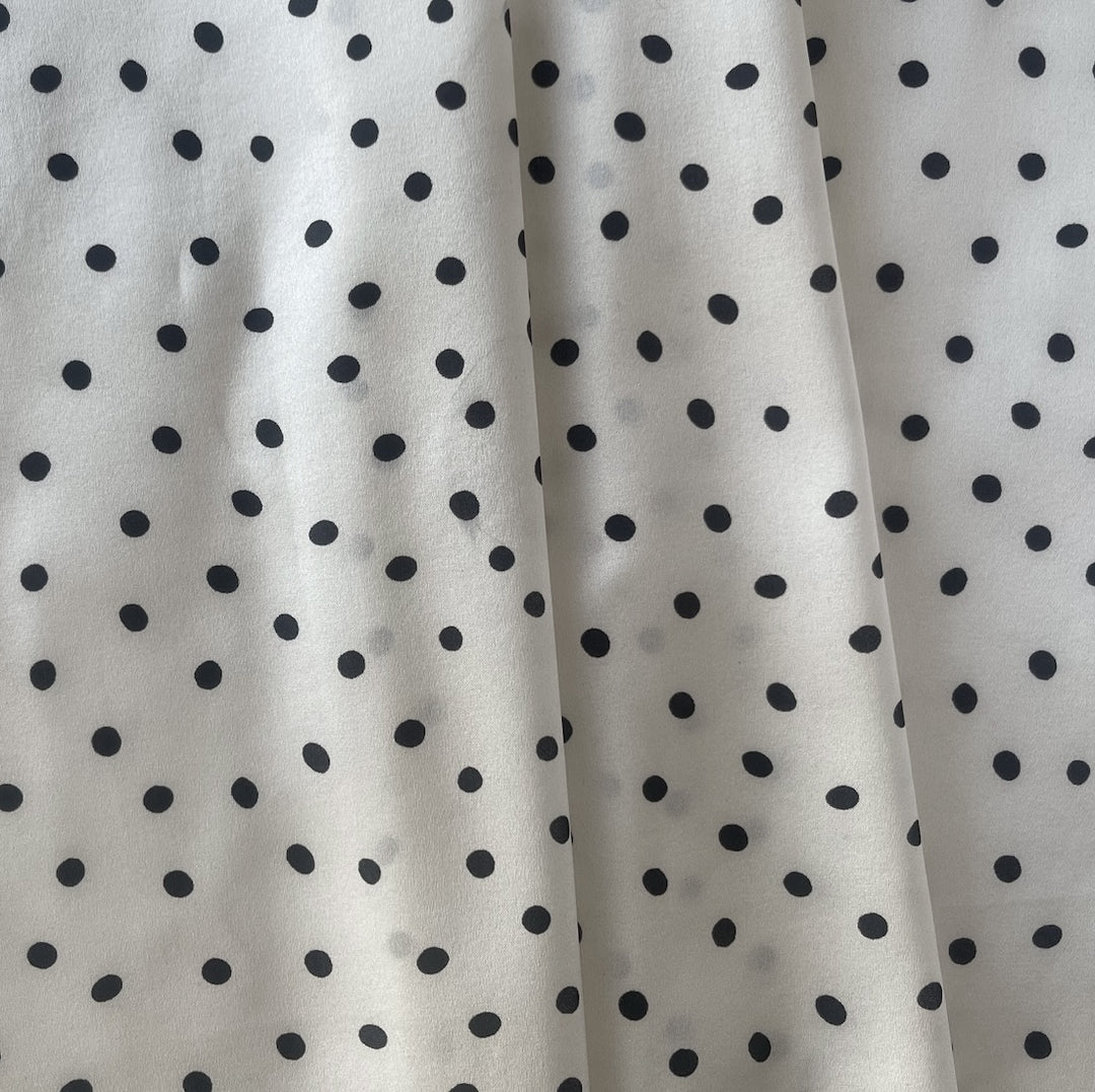Random Scattered Black Dots on White Silk Satin Charmeuse (Made in Italy)