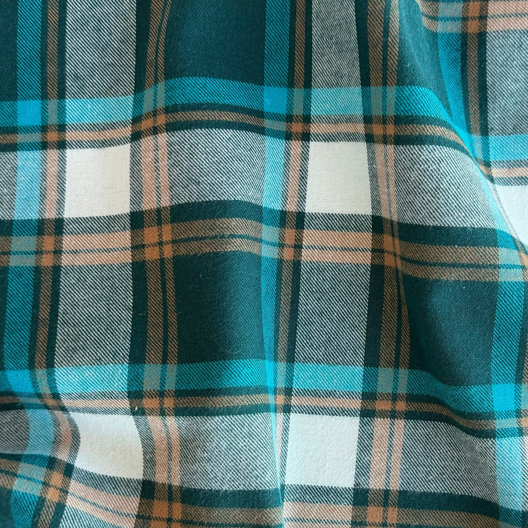 Plaid Persian Turquoise Lightly Brushed Cotton Flannel