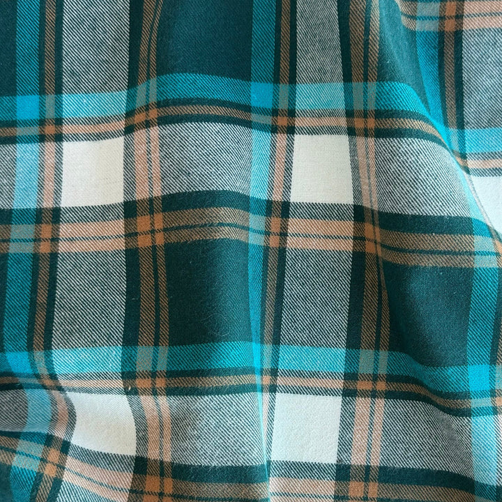 Plaid Persian Turquoise Lightly Brushed Cotton Flannel