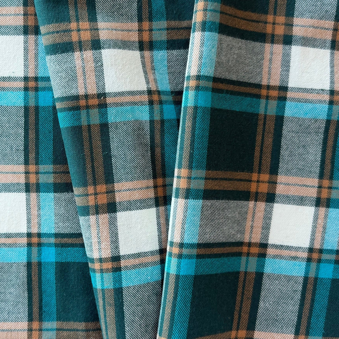 Plaid Persian Turquoise Lightly Brushed Cotton Flannel