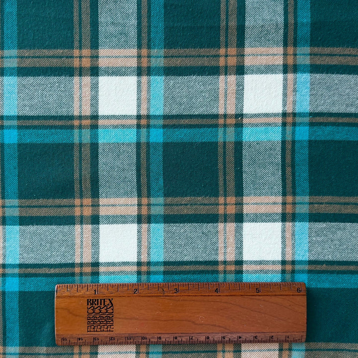 Plaid Persian Turquoise Lightly Brushed Cotton Flannel