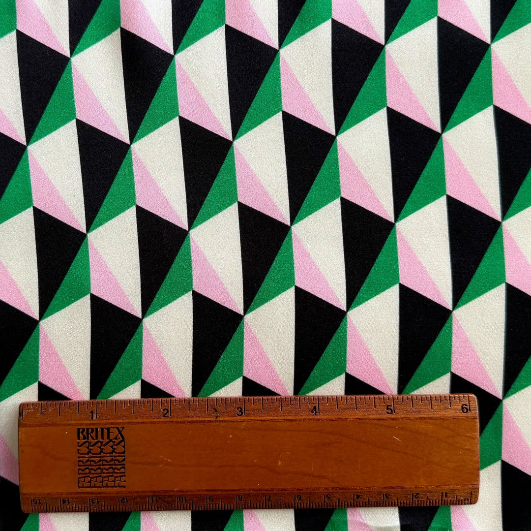 Handsome Blush & Emerald Triangle Frenzy Stretch Silk Satin Charmeuse (Made in Italy)