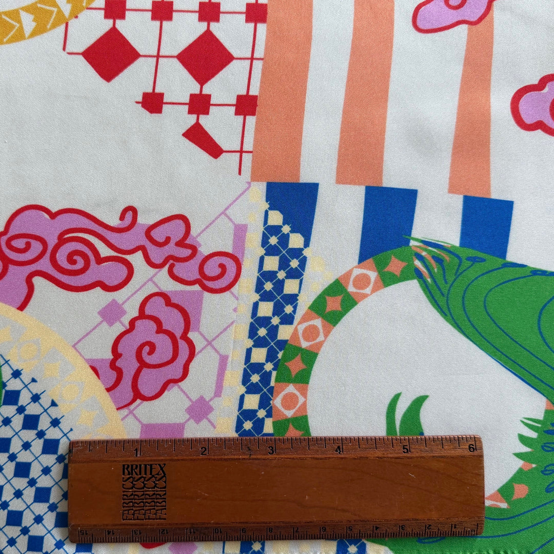 42" Panel - Peter Max Inspired Folk Quilt Silk Twill (Made in Italy)