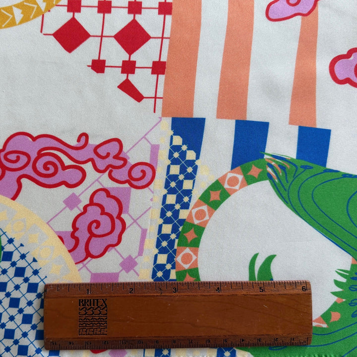 42" Panel - Peter Max Inspired Folk Quilt Silk Twill (Made in Italy)