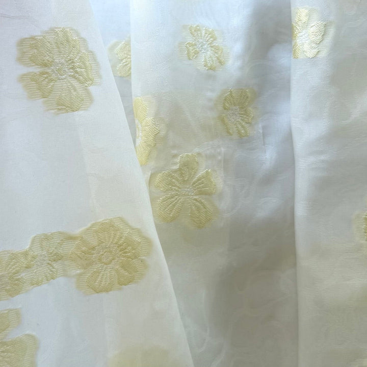 Embroidered Floating Yellow Mist Flowers Polyester Jacquard Organza