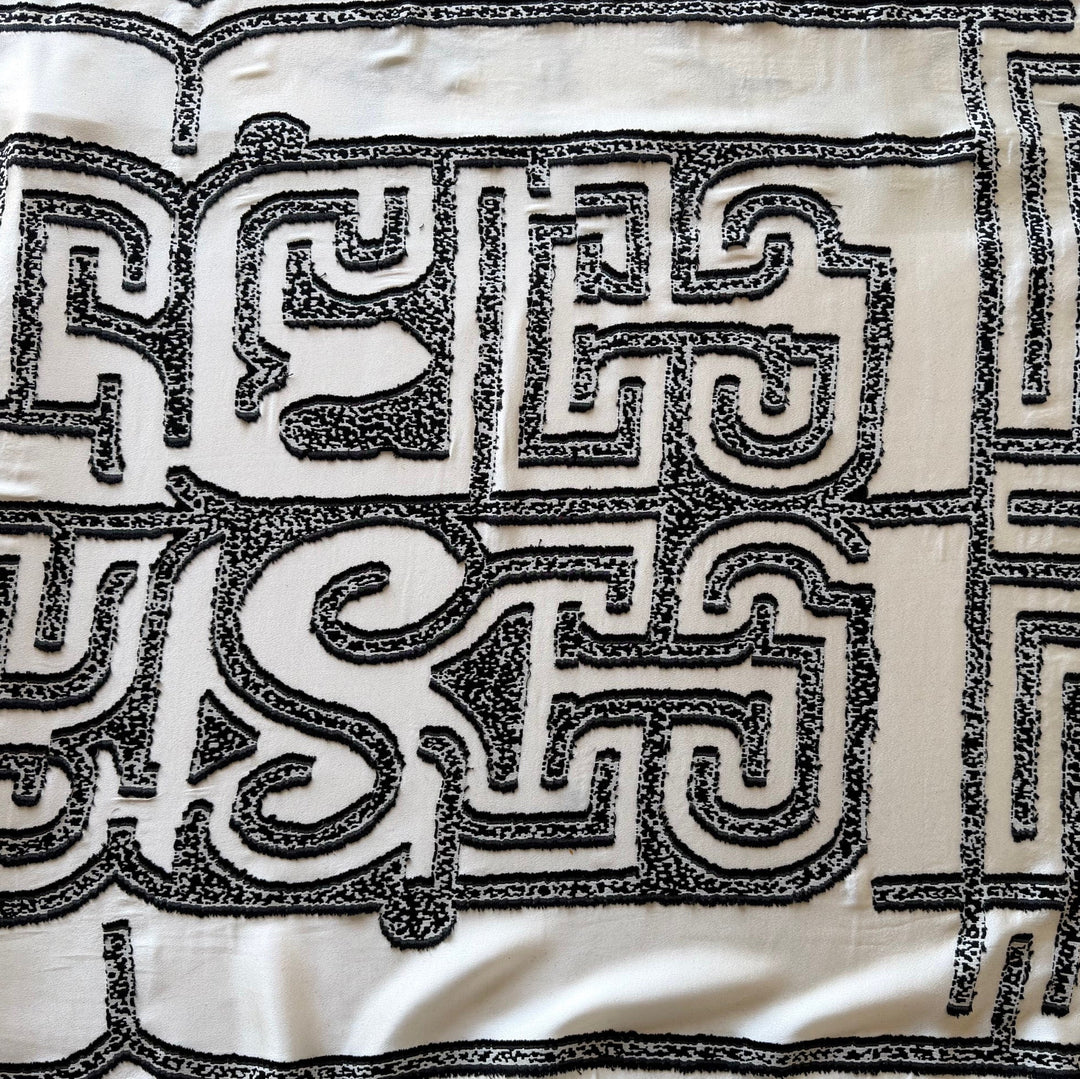 50" Panel - Coupe de Fil Embroidered Garden Maze Silk Satin Charmeuse (Made in Italy)