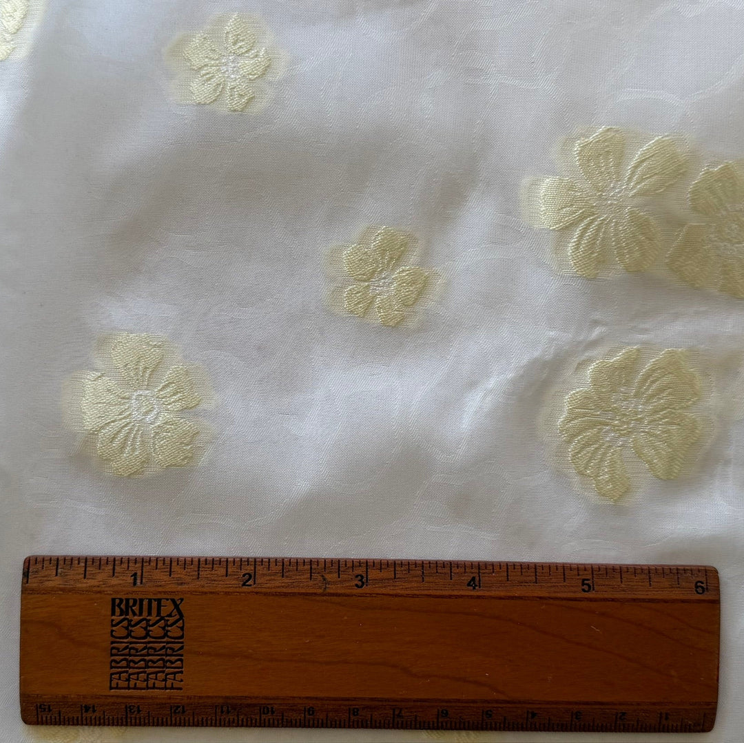 Embroidered Floating Yellow Mist Flowers Polyester Jacquard Organza