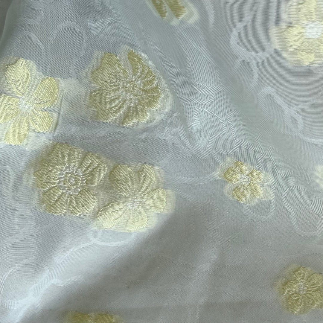 Embroidered Floating Yellow Mist Flowers Polyester Jacquard Organza