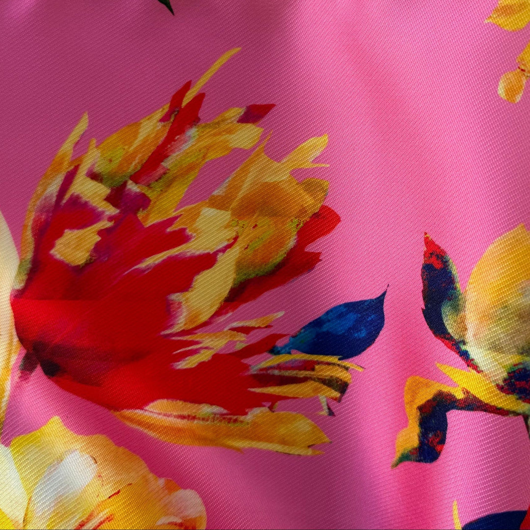 Lush Spring Garden on Hot Pink Crisp Polyester Mikado Twill