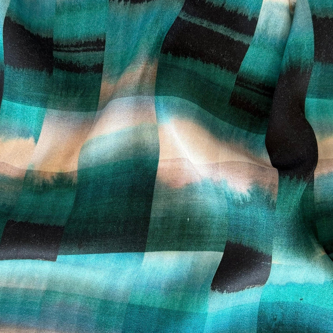 Ombré Teal Checks Rayon Viscose Challis (Made in Italy)
