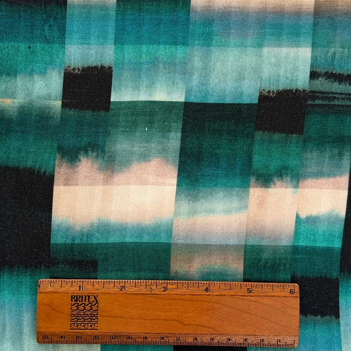 Ombré Teal Checks Rayon Viscose Challis (Made in Italy)
