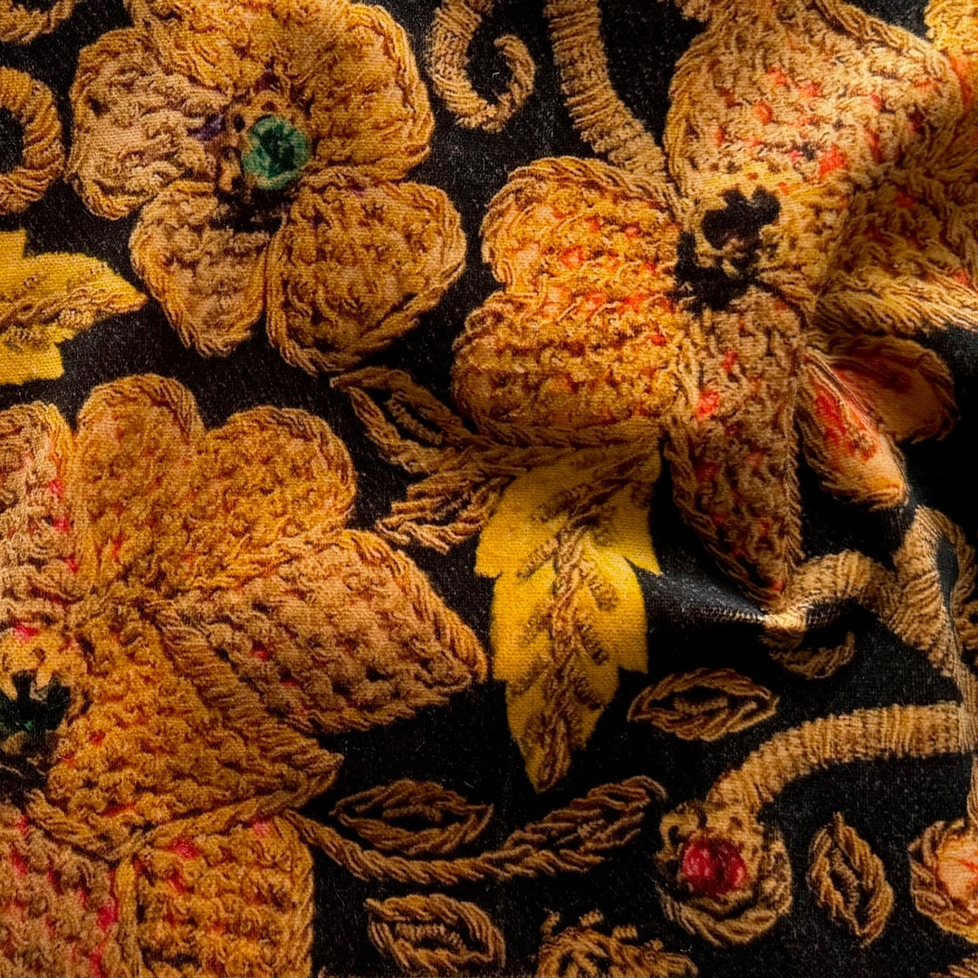 Intricate Saffron Swirls Cotton Velvet (Made in Italy)