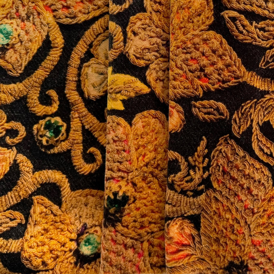 Intricate Saffron Swirls Cotton Velvet (Made in Italy)