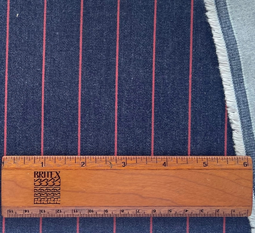 Mid-Weight Apple Red Striped Stretch Cotton Denim Twill (Made in Italy)