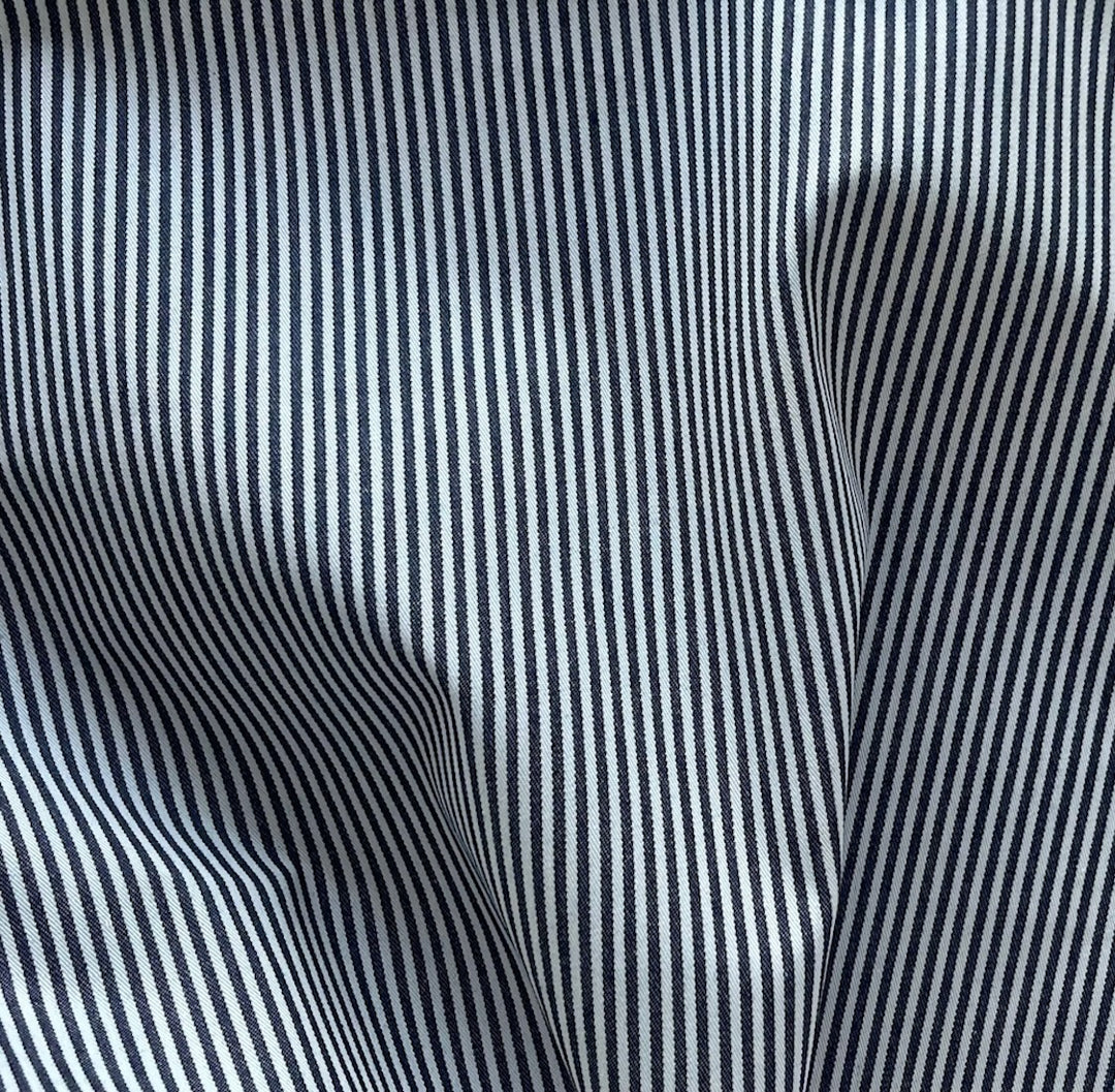 High-End Indigo & White Railroad Stripe Stretch Cotton (Made in Italy)