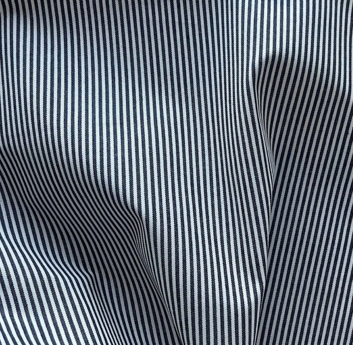 High-End Indigo & White Railroad Stripe Stretch Cotton (Made in Italy)