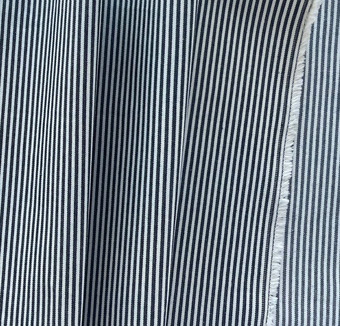 High-End Indigo & White Railroad Stripe Stretch Cotton (Made in Italy)