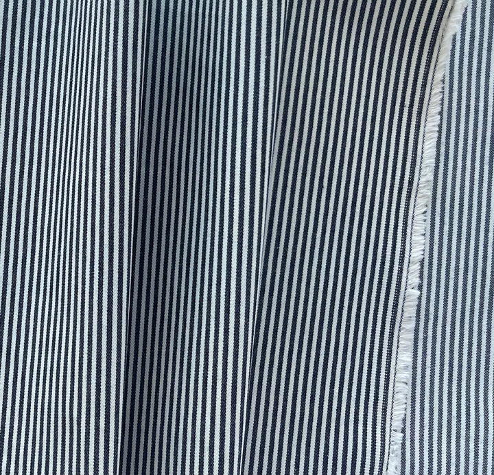 High-End Indigo & White Railroad Stripe Stretch Cotton (Made in Italy)