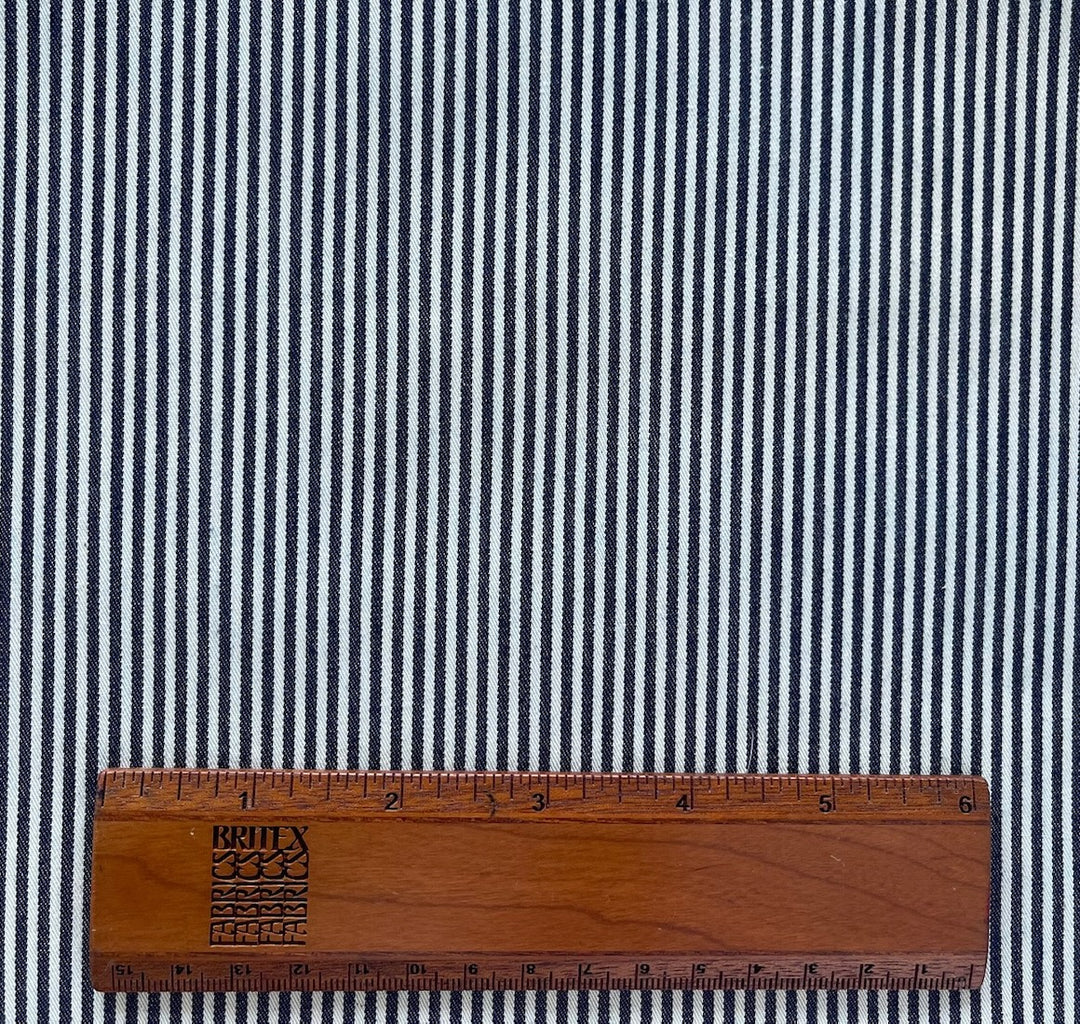 High-End Indigo & White Railroad Stripe Stretch Cotton (Made in Italy)