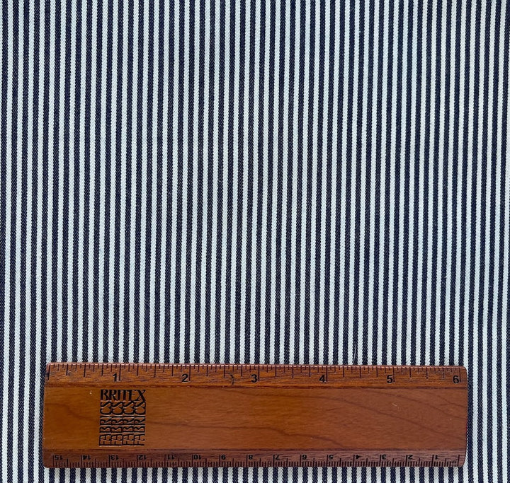 High-End Indigo & White Railroad Stripe Stretch Cotton (Made in Italy)